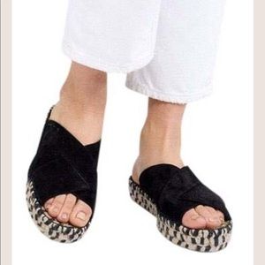 Free People Tuscan Espadrille Black Suede Slip-on Sandals Size 6 - 6.5, EU 37